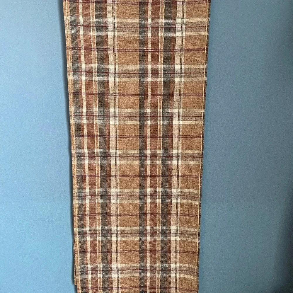 Vintage Saks Fifth Avenue Tan Brown Plaid Scarf 11x54 EUC Unisex - Picture 3 of 6